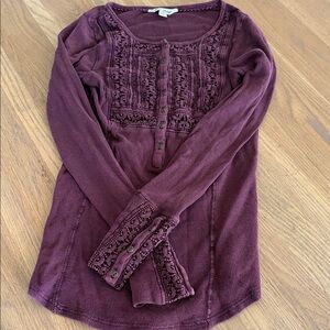 Lucky Brand Deep Purple Long Sleeve Henley Top